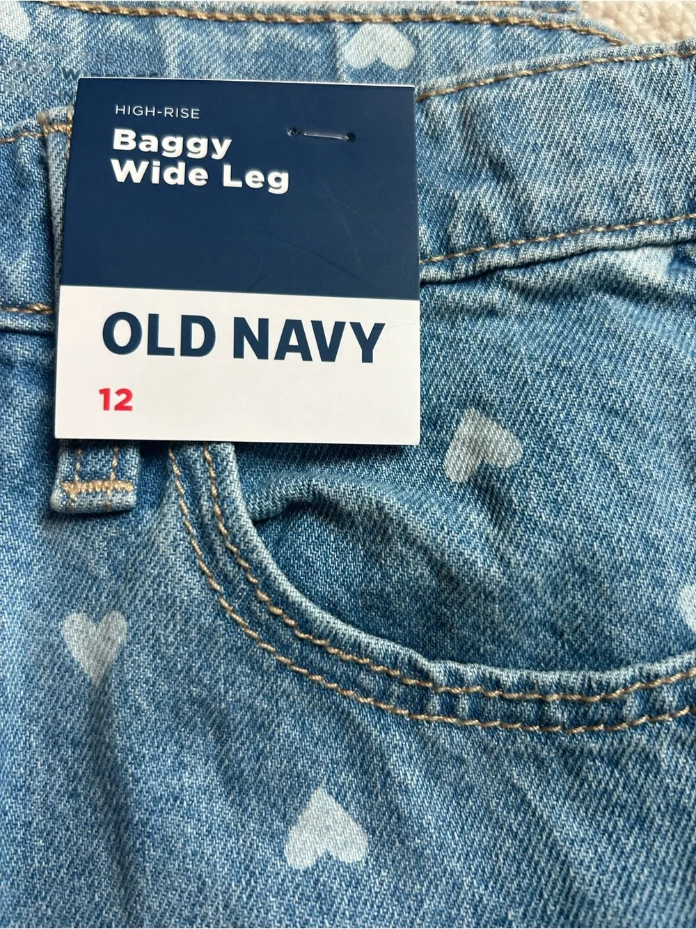 NWT Old Navy Girl’s Light Blue Heart Print Baggy Wide-Leg Jeans